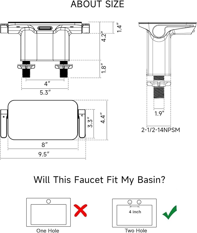 4 Inch 2-Hole Bathroom Sink Faucet with Storage & Drain Stopper