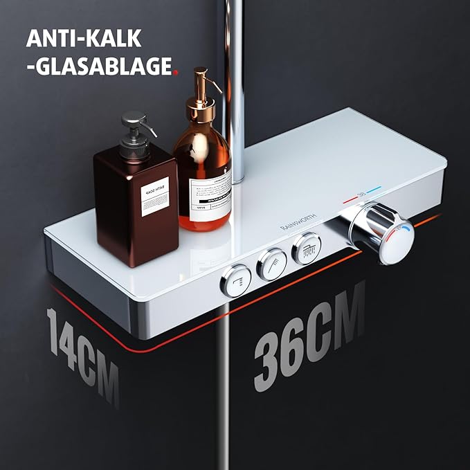 Chrome Thermostatic Shower System with 26x26cm Rain Shower, 3-Mode Handheld & Lower Outlet