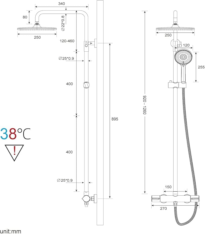 Rainsworth Thermostatic Shower System Round Rain Shower Set