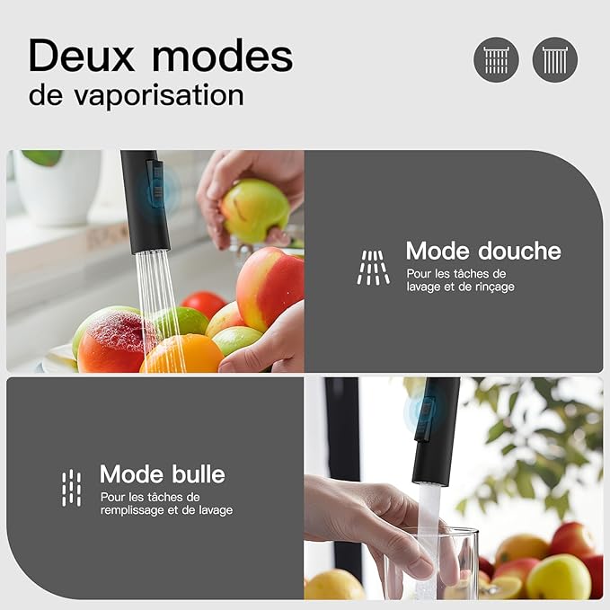 Rainsworth Ausziehbarer Küchenwasserhahn – Hochdruckarmatur mit 360° Drehung und Zwei Wasserstrahlarten aus Edelstahl