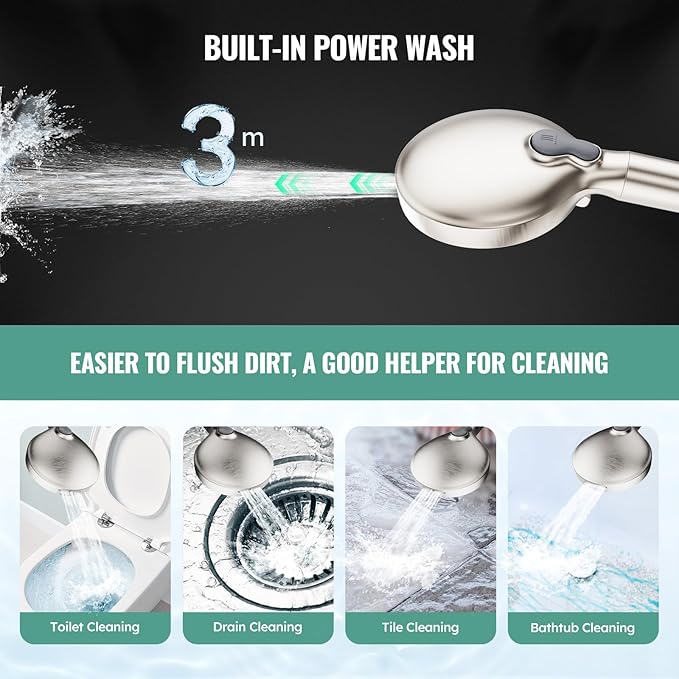 High Pressure Handheld Shower Head with 9 Spray Modes and Water Softener Filter – Removes Chlorine from Hard Water