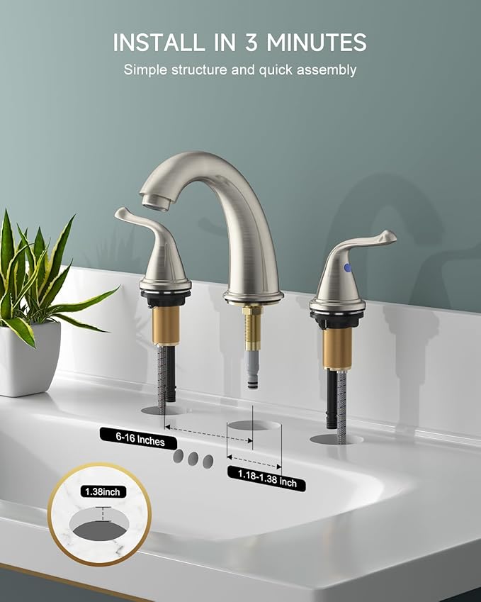 3-Hole 2-Handle RV Bathroom Sink Faucet w/Drain & Supply Lines