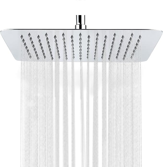 Luxury Large Square Stainless Steel High-Pressure Rainfall Showerhead, Ultra-Thin & Water-Saving