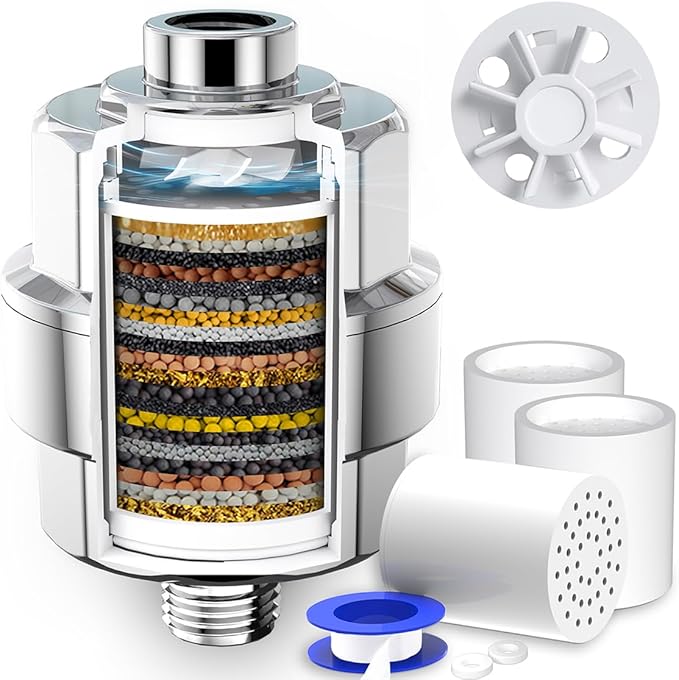 Removes Chlorine, Fluoride, Heavy Metals in Hard Water, Softens Water for Hair Health.