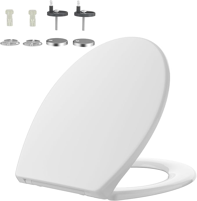The white WC toilet seat has a nano glaze finish, drop brake, urea formaldehyde bowl, ergonomic antibacterial cover, and fits universally.