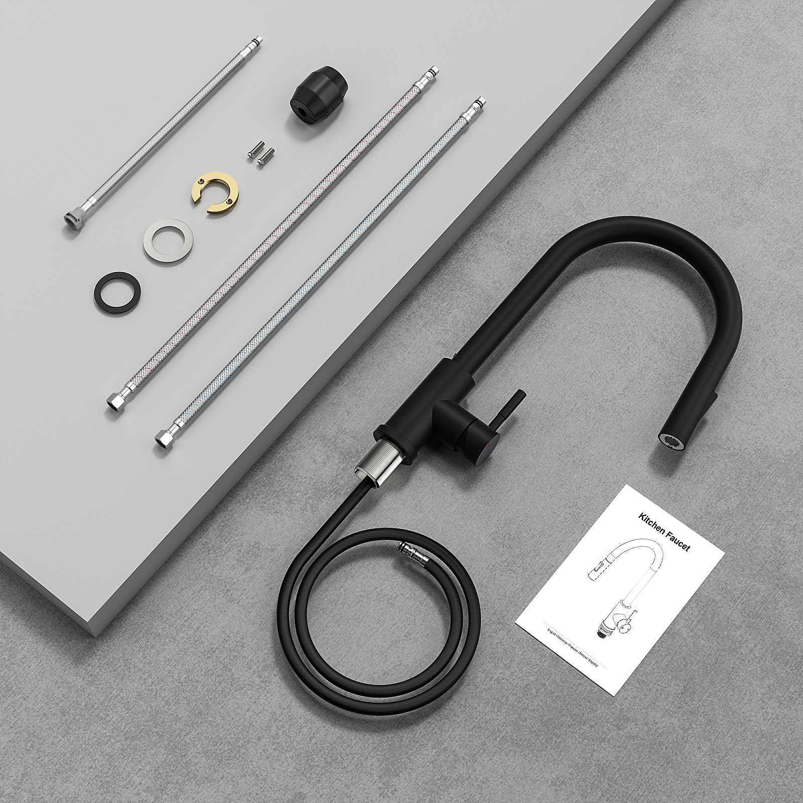 Rainsworth Ausziehbarer Küchenwasserhahn – Hochdruckarmatur mit 360° Drehung und Zwei Wasserstrahlarten aus Edelstahl