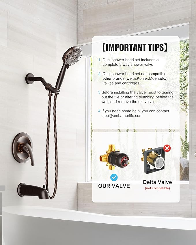 EMBATHER 2-in-1 Bathtub Faucet Set with 8-Mode Shower Head, Single Handle