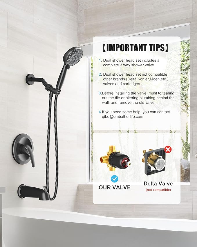 EMBATHER 2-in-1 Bathtub Faucet Set with 8-Mode Shower Head, Single Handle