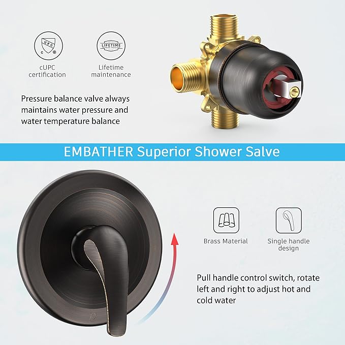 EMBATHER 2-in-1 Bathtub Faucet Set with 8-Mode Shower Head, Single Handle