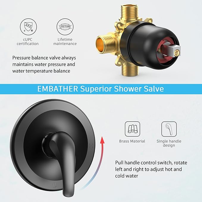 EMBATHER 2-in-1 Bathtub Faucet Set with 8-Mode Shower Head, Single Handle