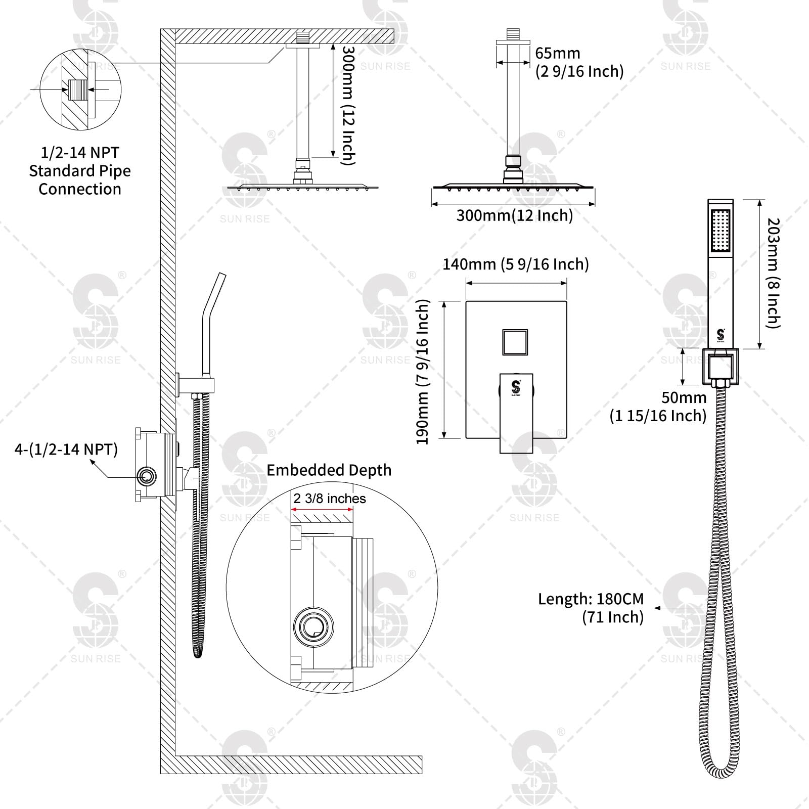 Ceiling Trim Kit Shower Set (Square)
