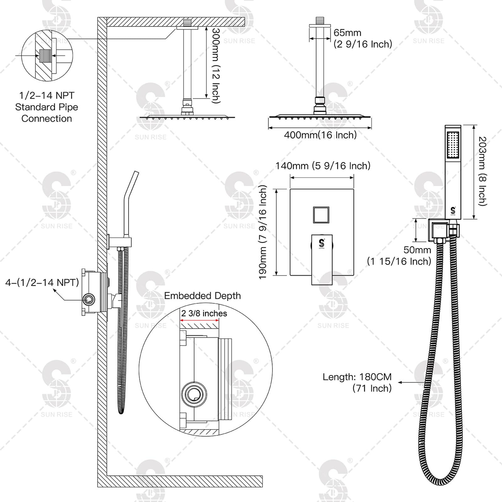Ceiling Trim Kit Shower Set (Square)