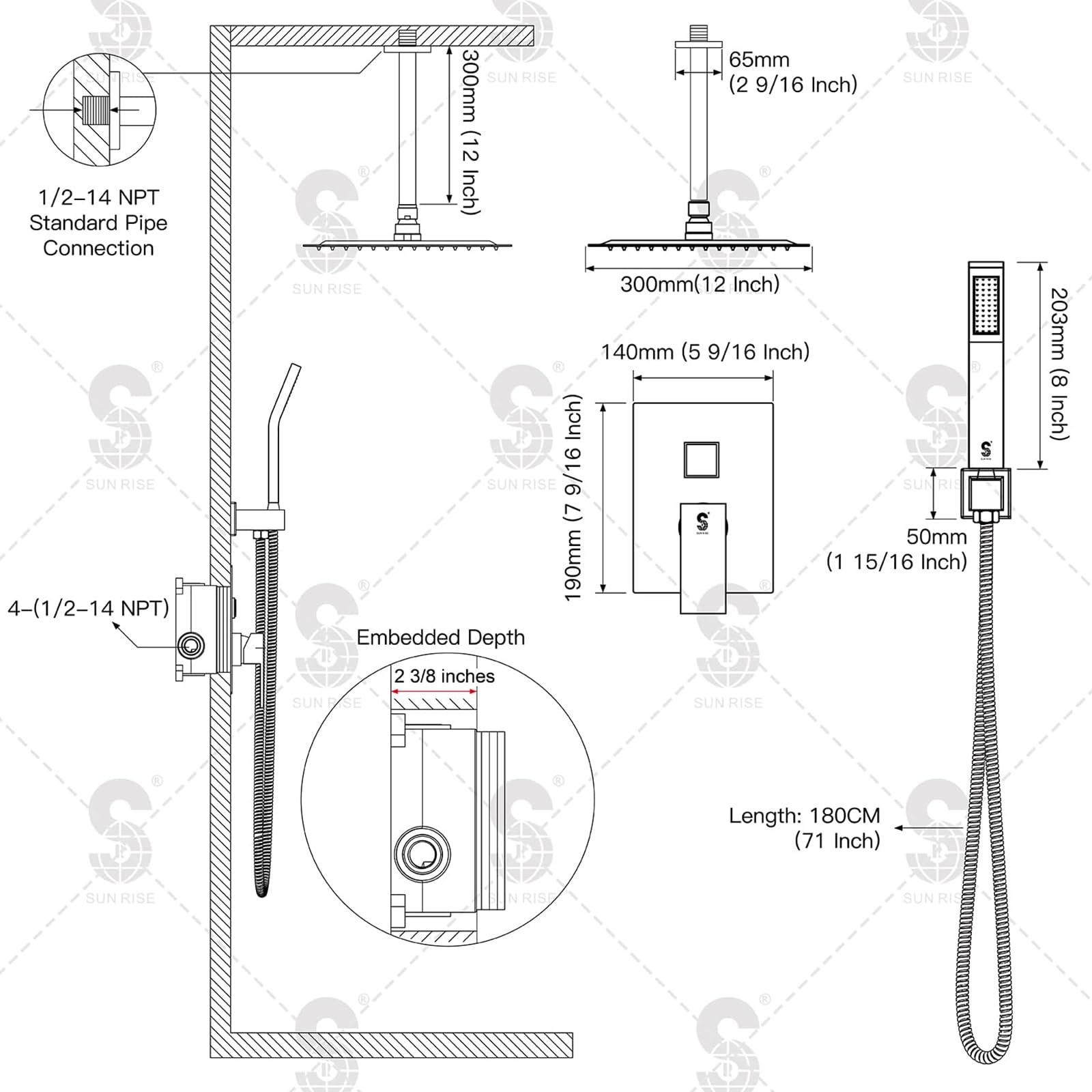 Ceiling Trim Kit Shower Set (Square)