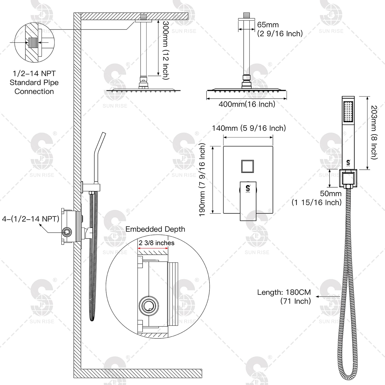 Ceiling Trim Kit Shower Set (Square)