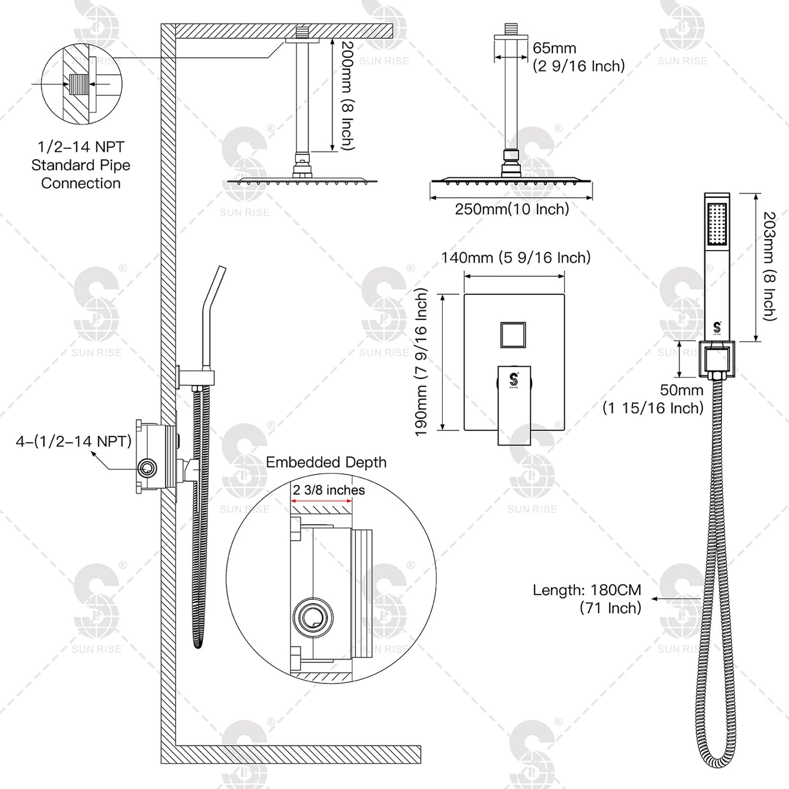 Ceiling Trim Kit Shower Set (Square)