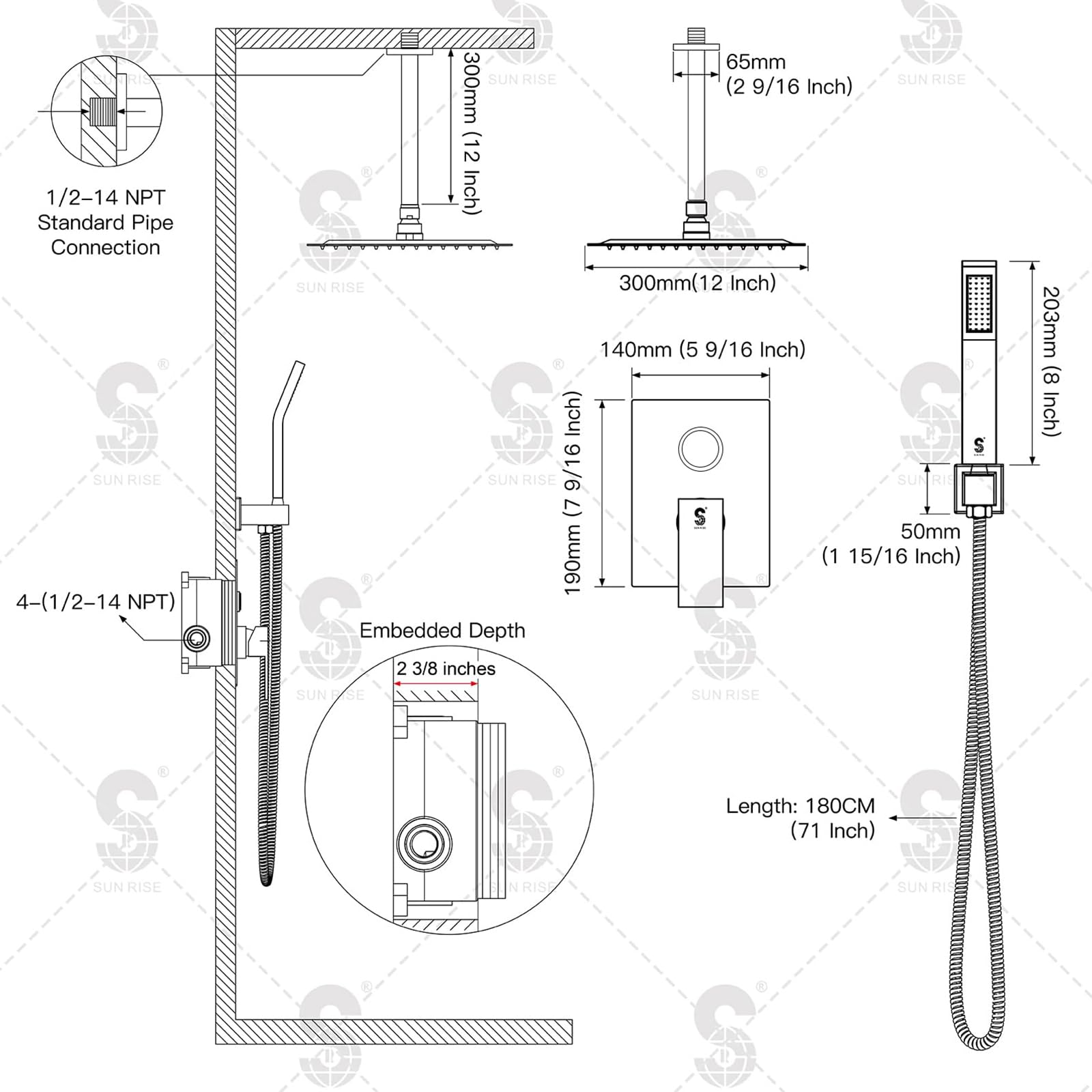 Ceiling Trim Kit Shower Set (Square)