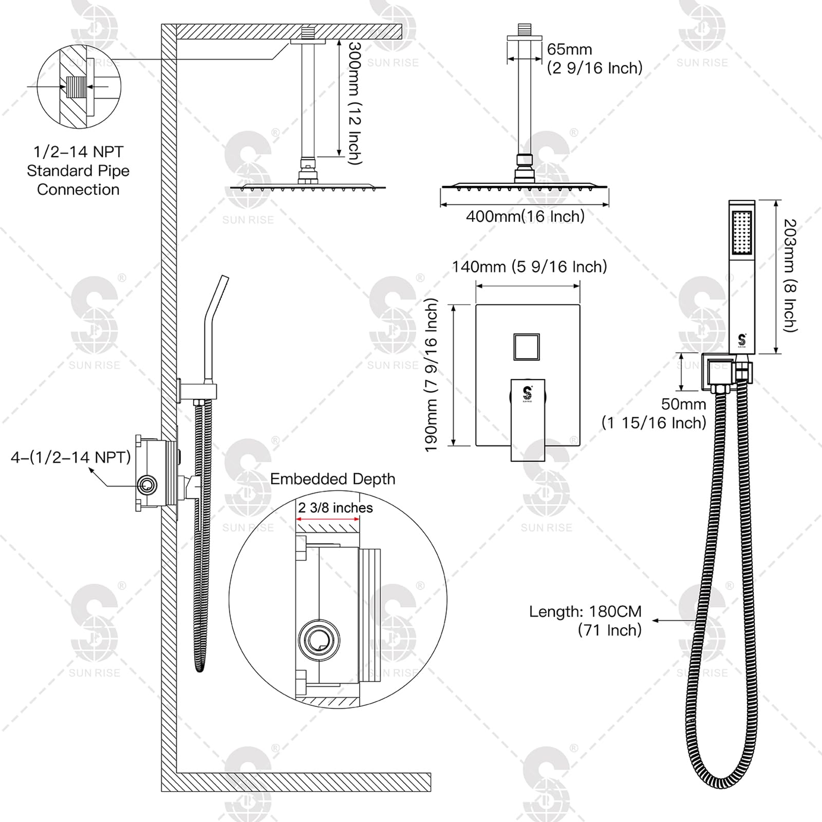 Ceiling Trim Kit Shower Set (Square)