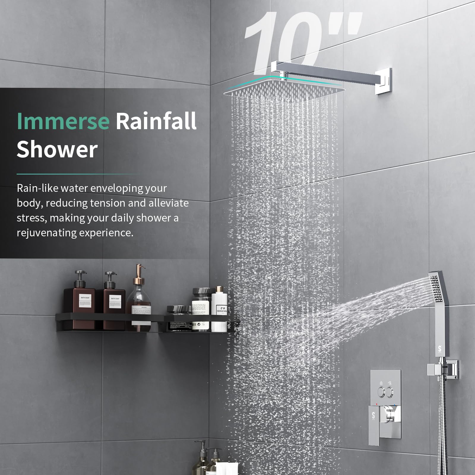 Cross Bar Button Shower Set (Square)