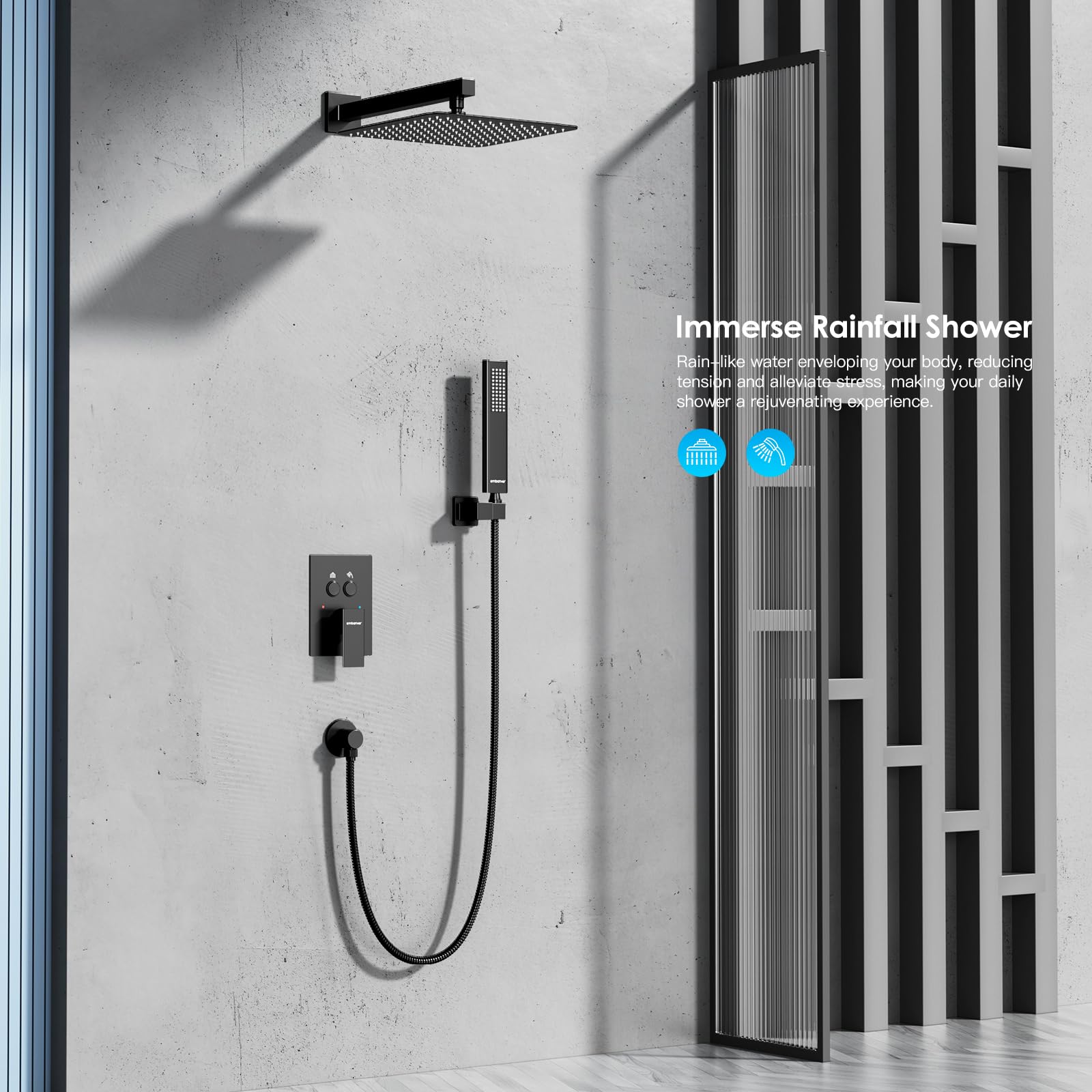 Cross Bar Button Shower Set (Square)