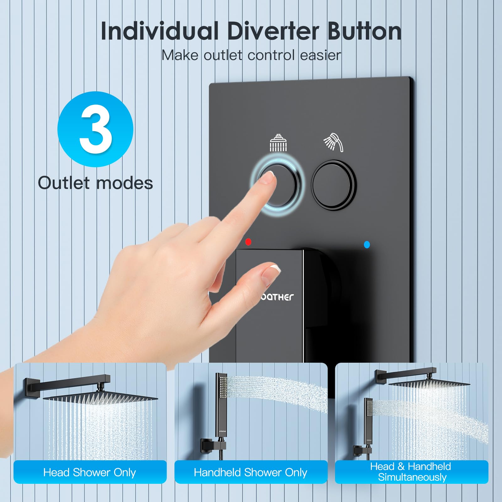 Cross Bar Button Shower Set (Square)