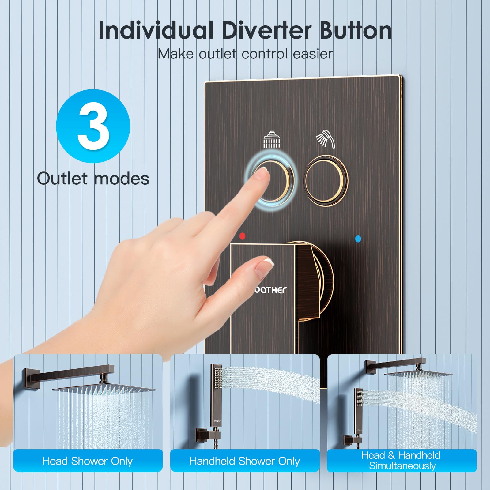 Cross Bar Button Shower Set (Square)