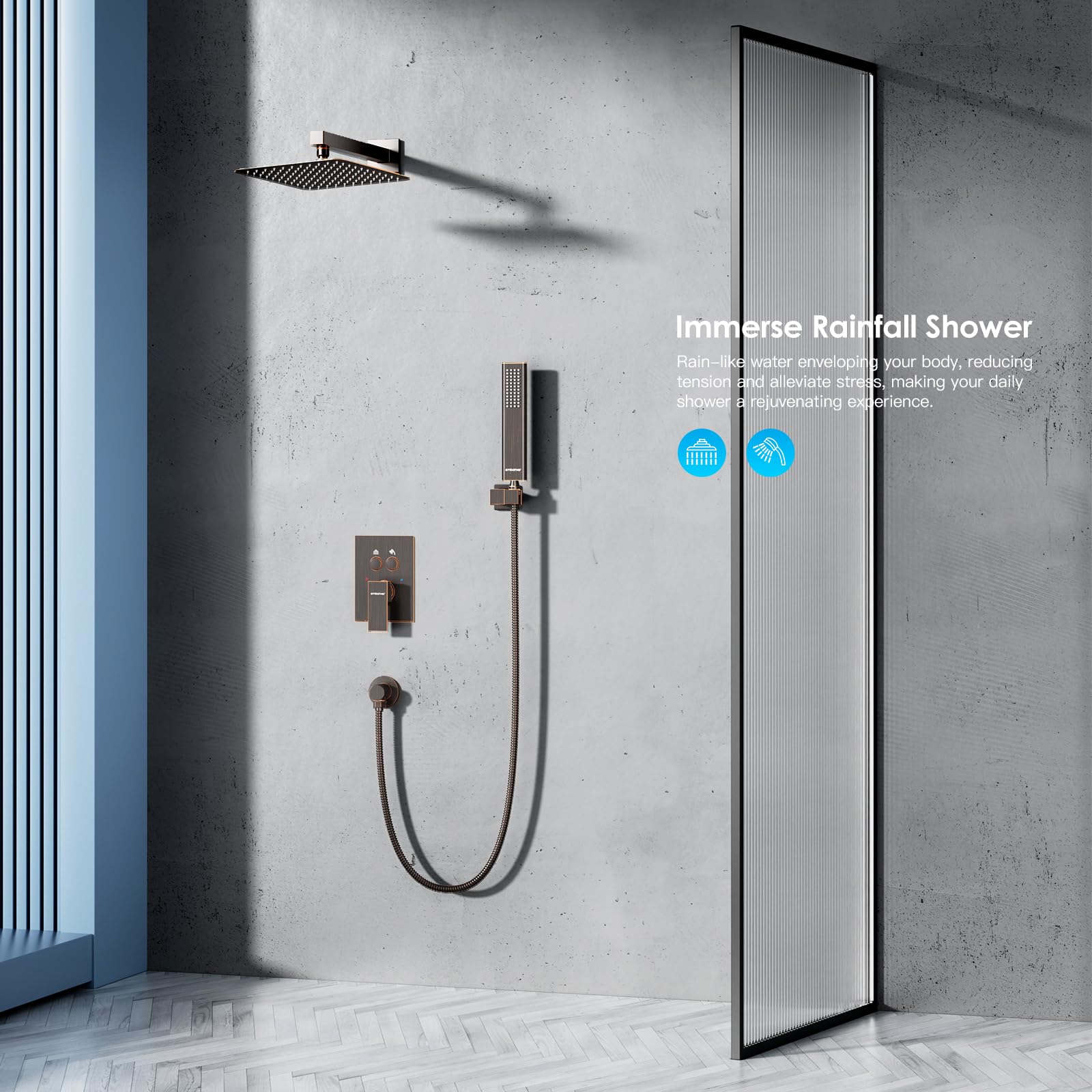 Cross Bar Button Shower Set (Square)