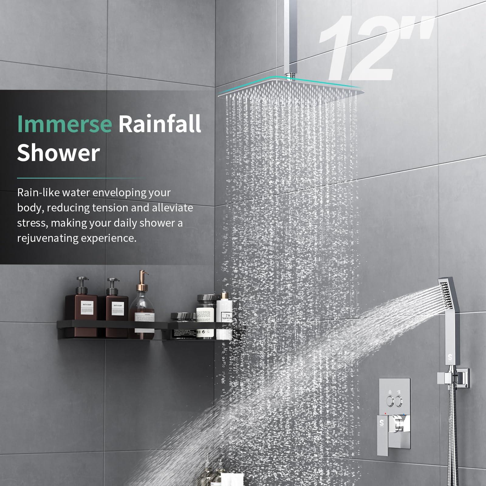 Ceiling Mounted Button Shower System (Square))