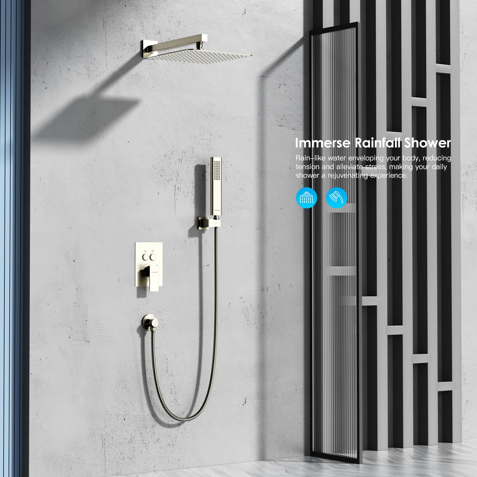 Cross Bar Button Shower Set (Square)