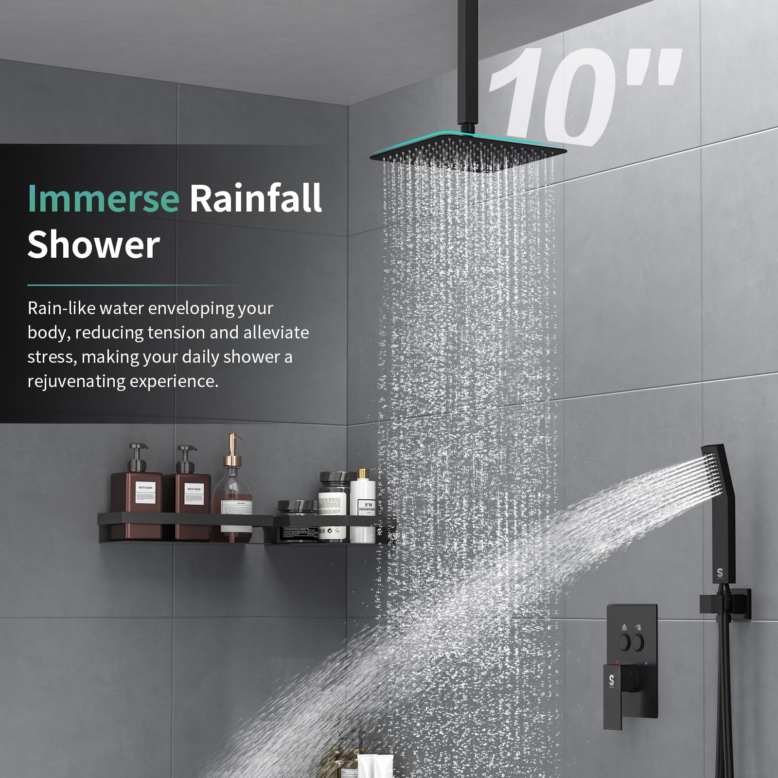 Ceiling Mounted Button Shower System (Square))