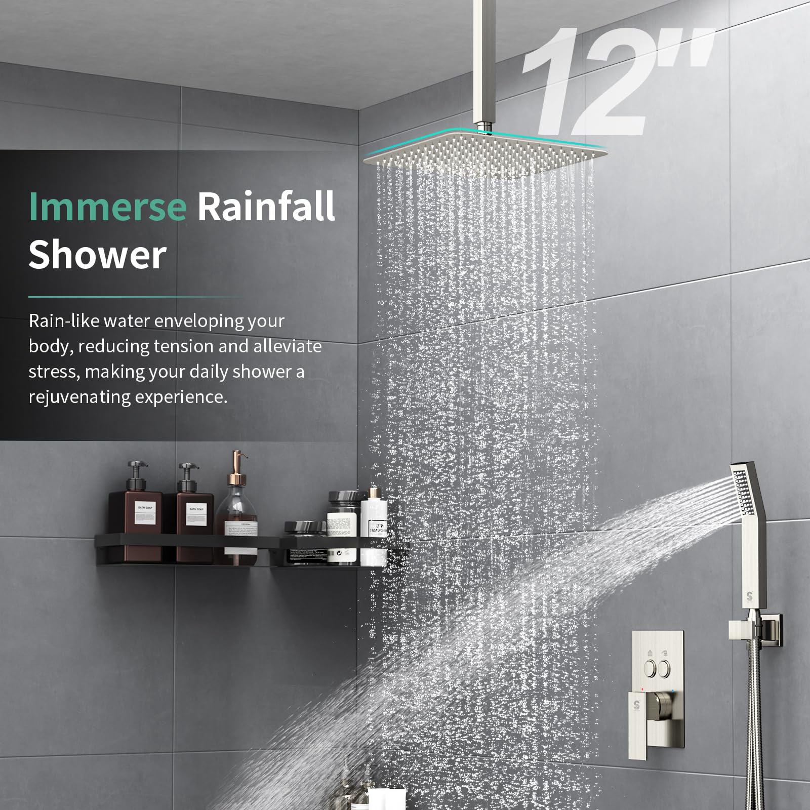 Ceiling Mounted Button Shower System (Square))