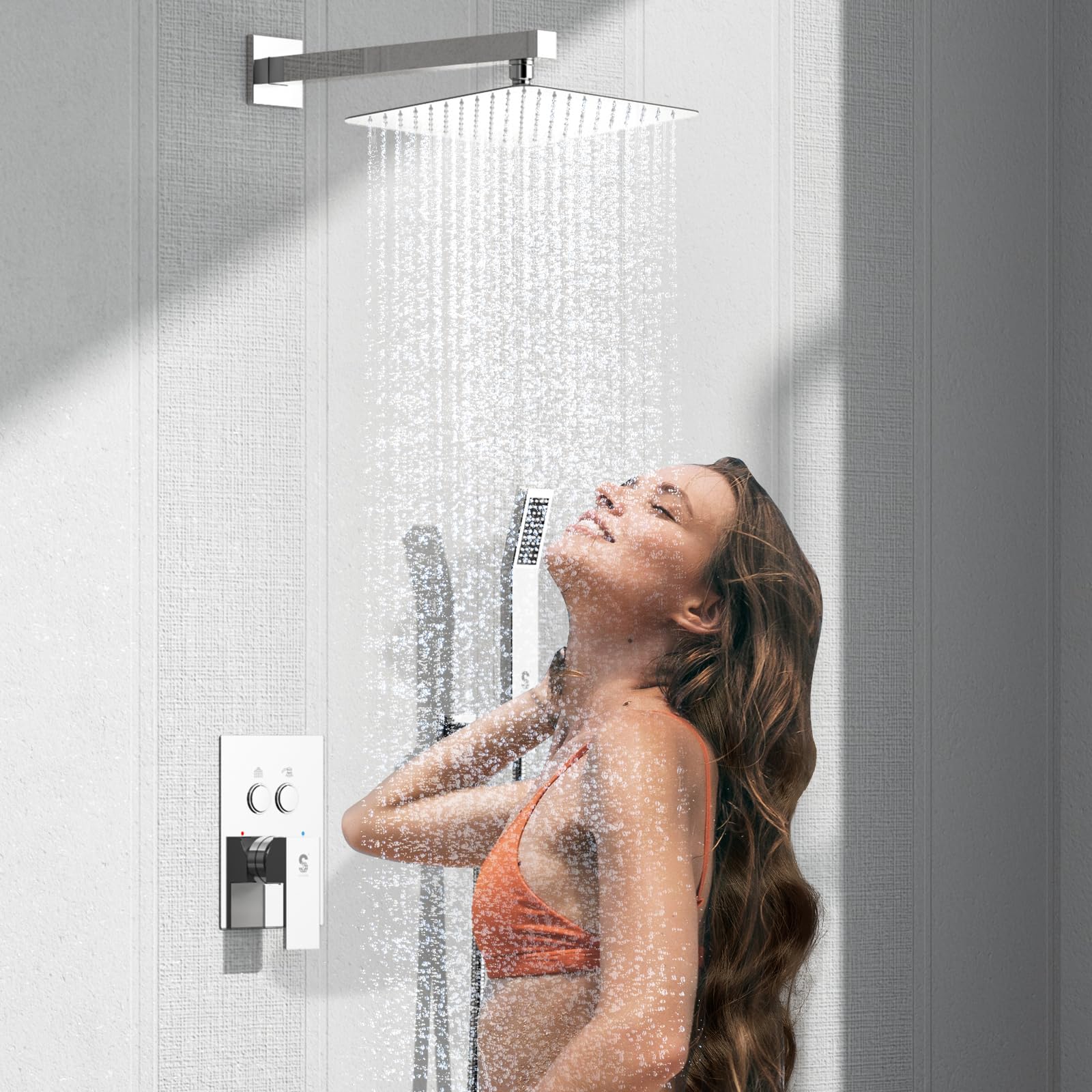Cross Bar Button Shower Set (Square)