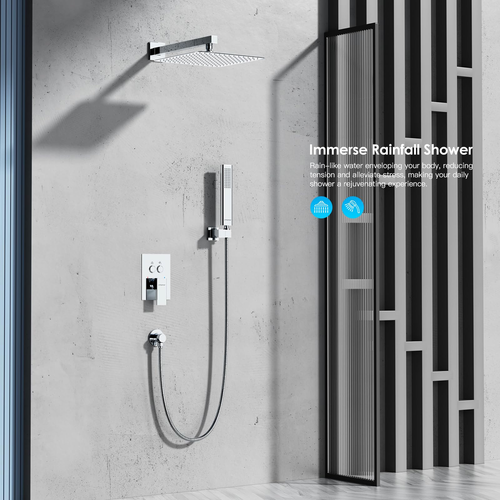 Cross Bar Button Shower Set (Square)