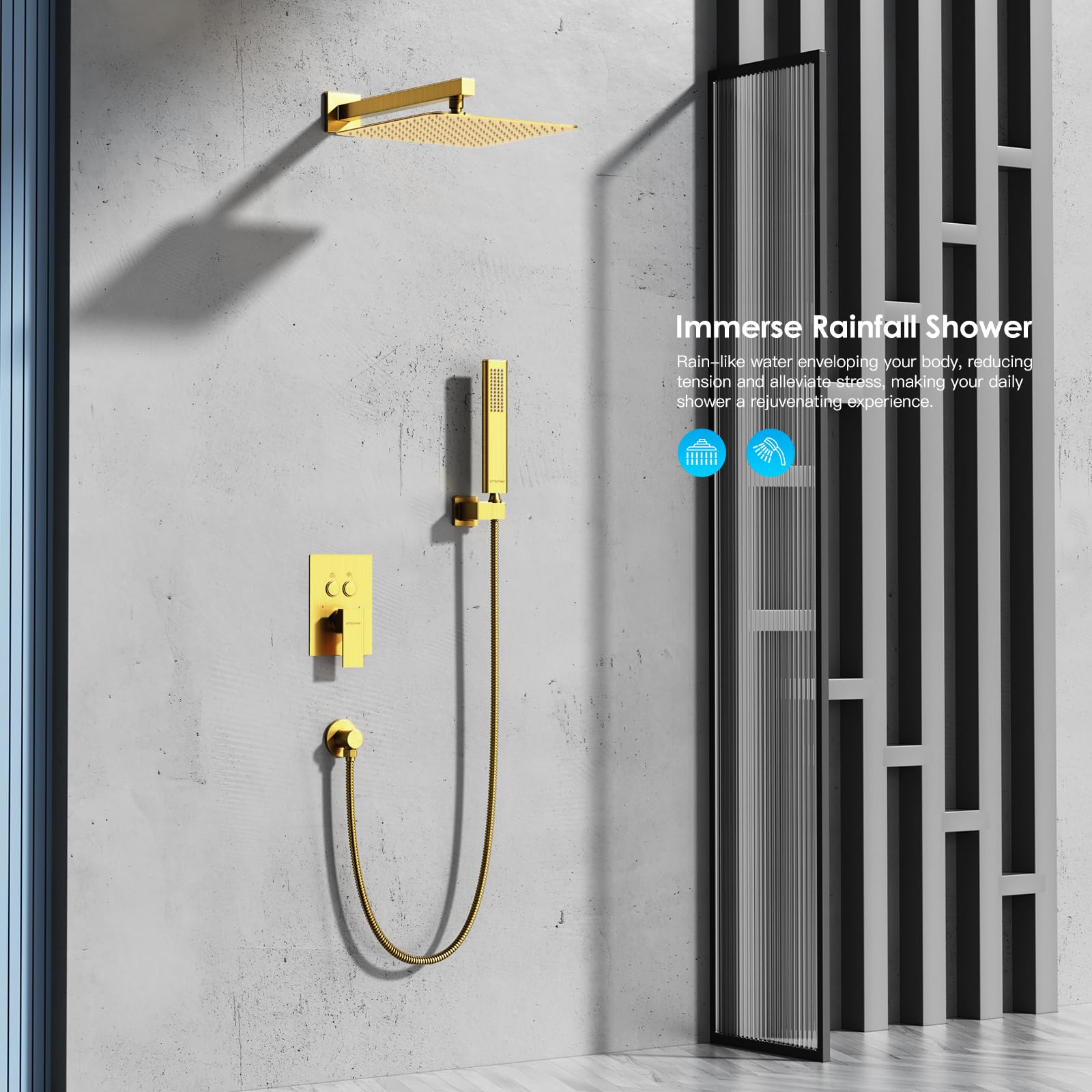 Cross Bar Button Shower Set (Square)