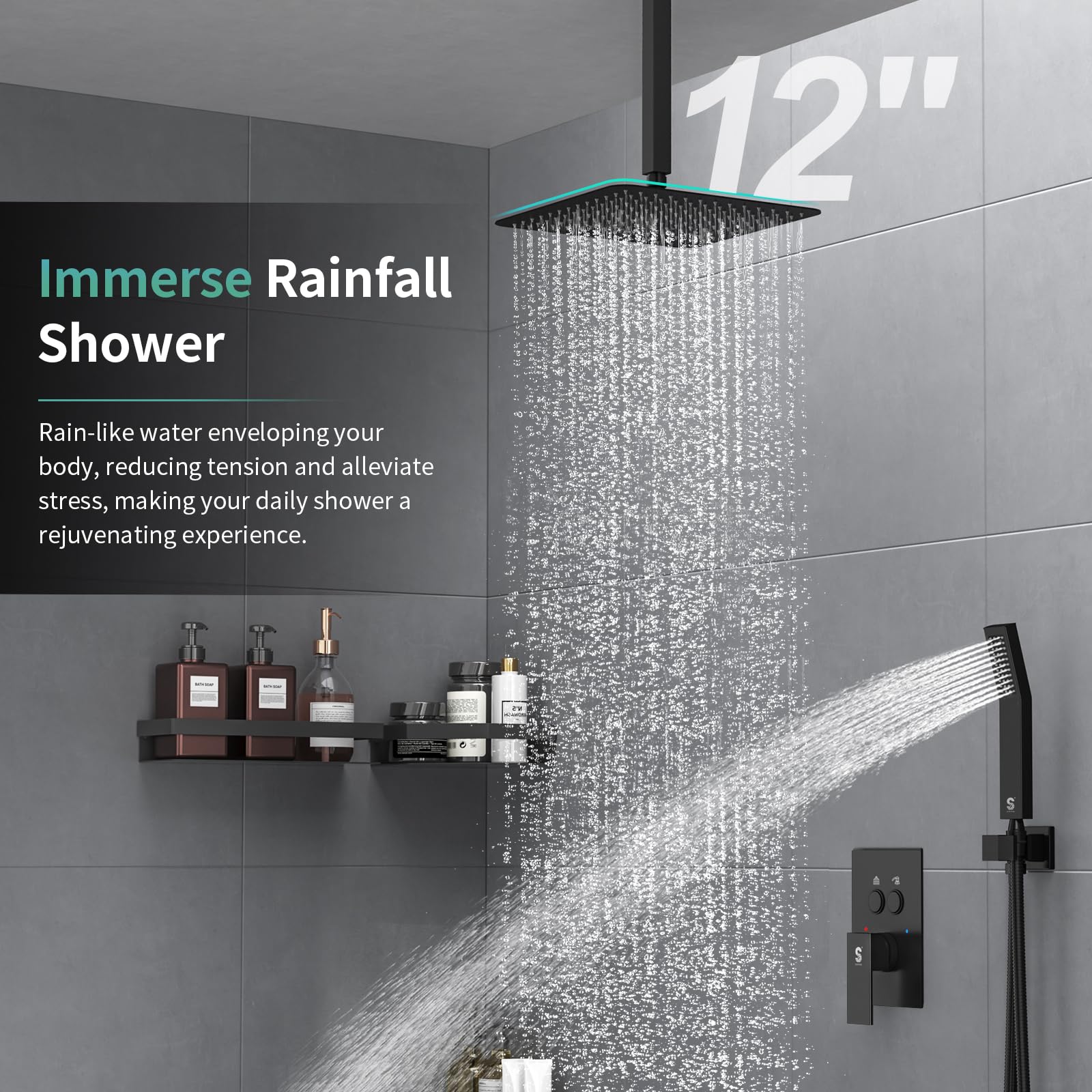 Ceiling Mounted Button Shower System (Square))