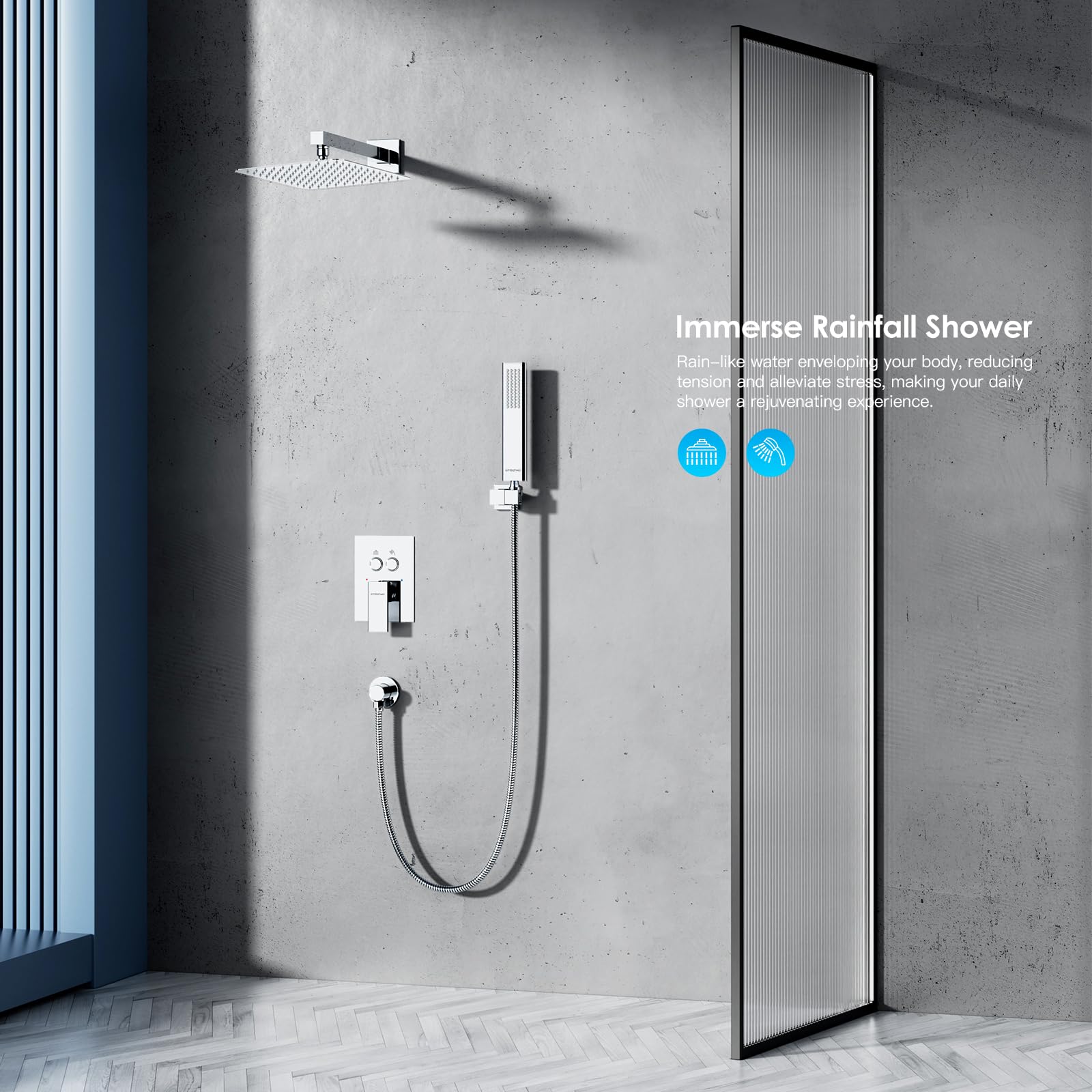 Cross Bar Button Shower Set (Square)