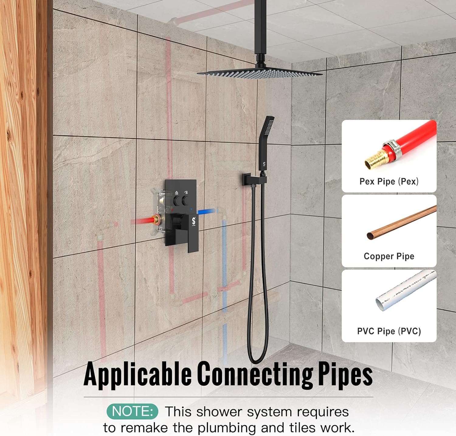 Ceiling Mounted Button Shower System (Square))