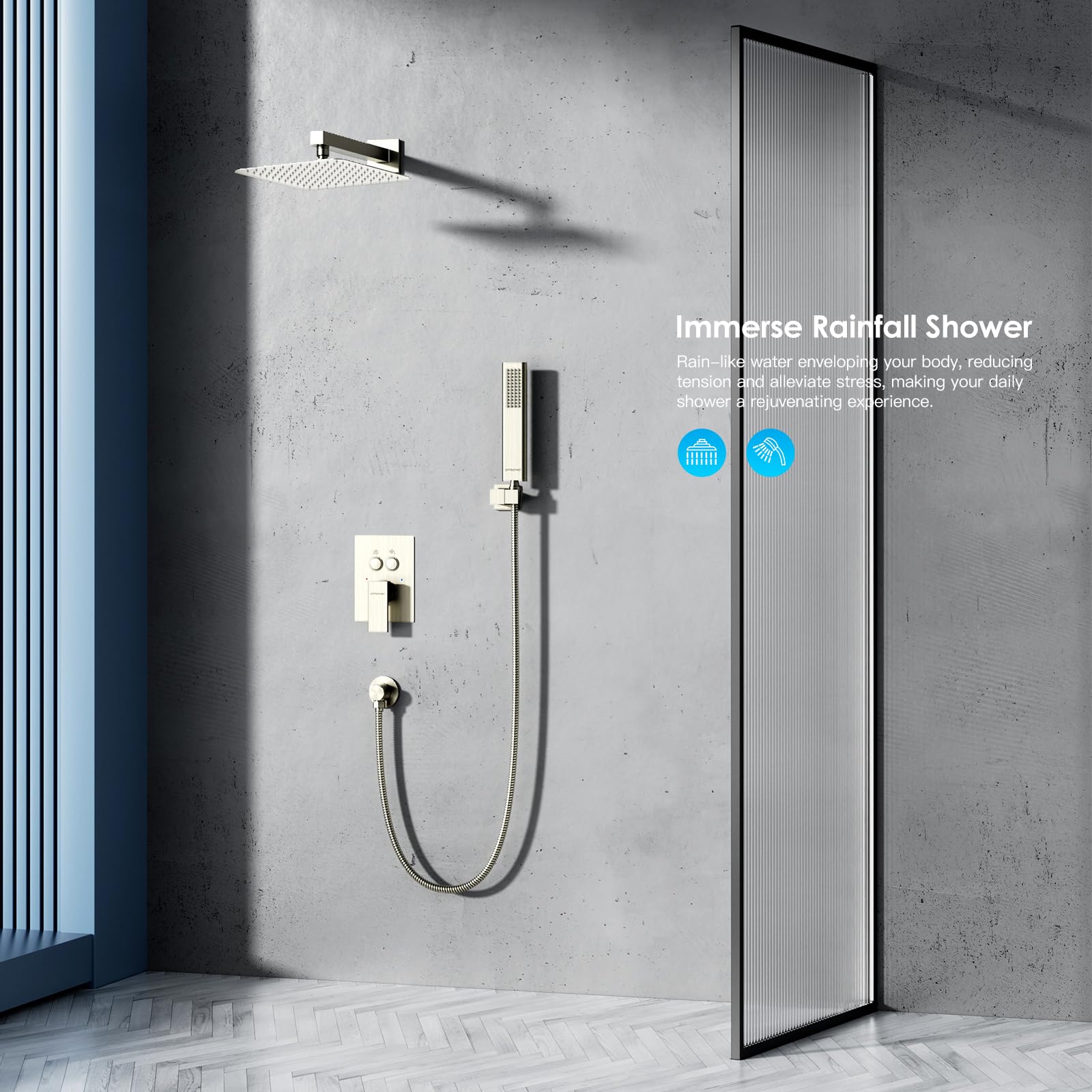 Cross Bar Button Shower Set (Square)