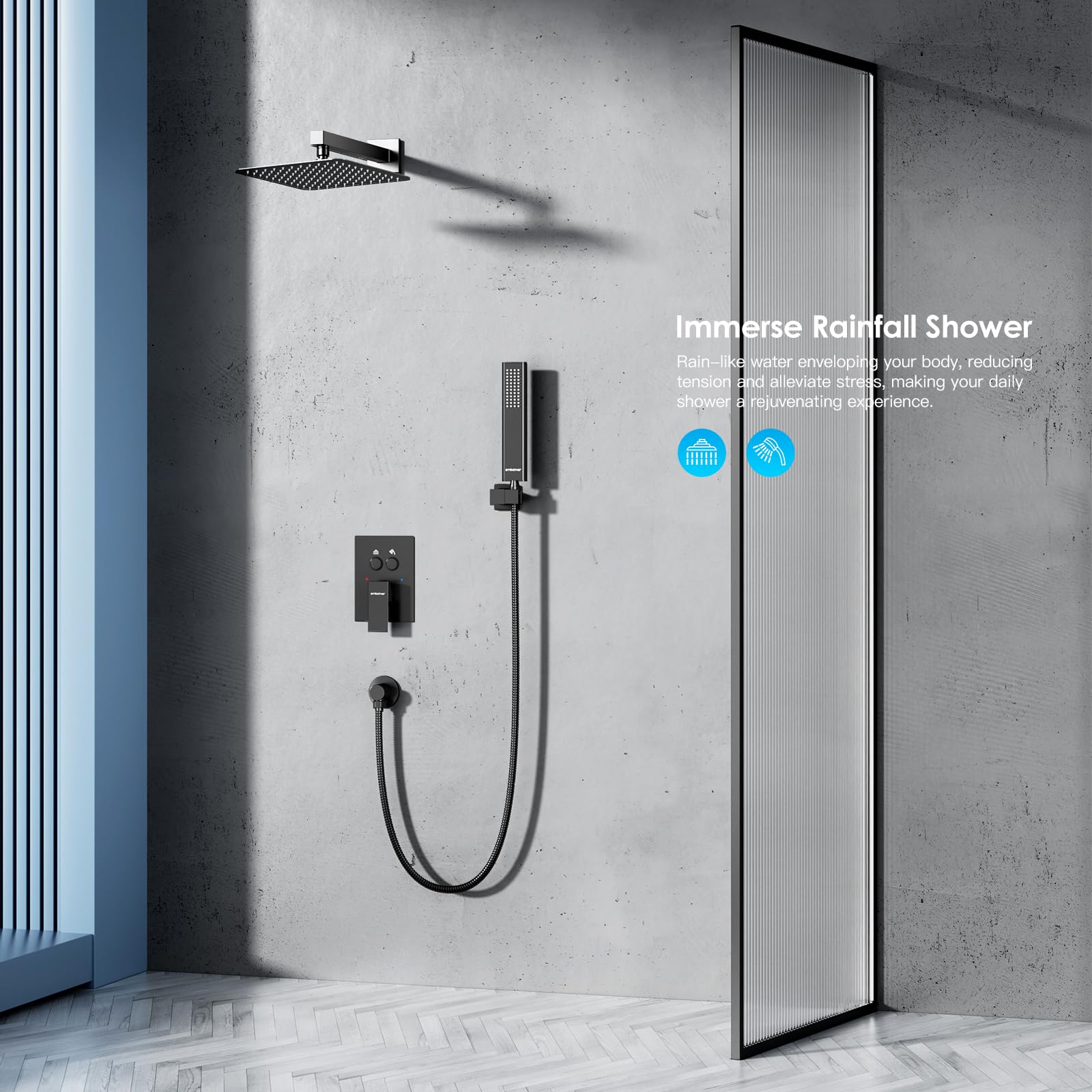 Cross Bar Button Shower Set (Square)