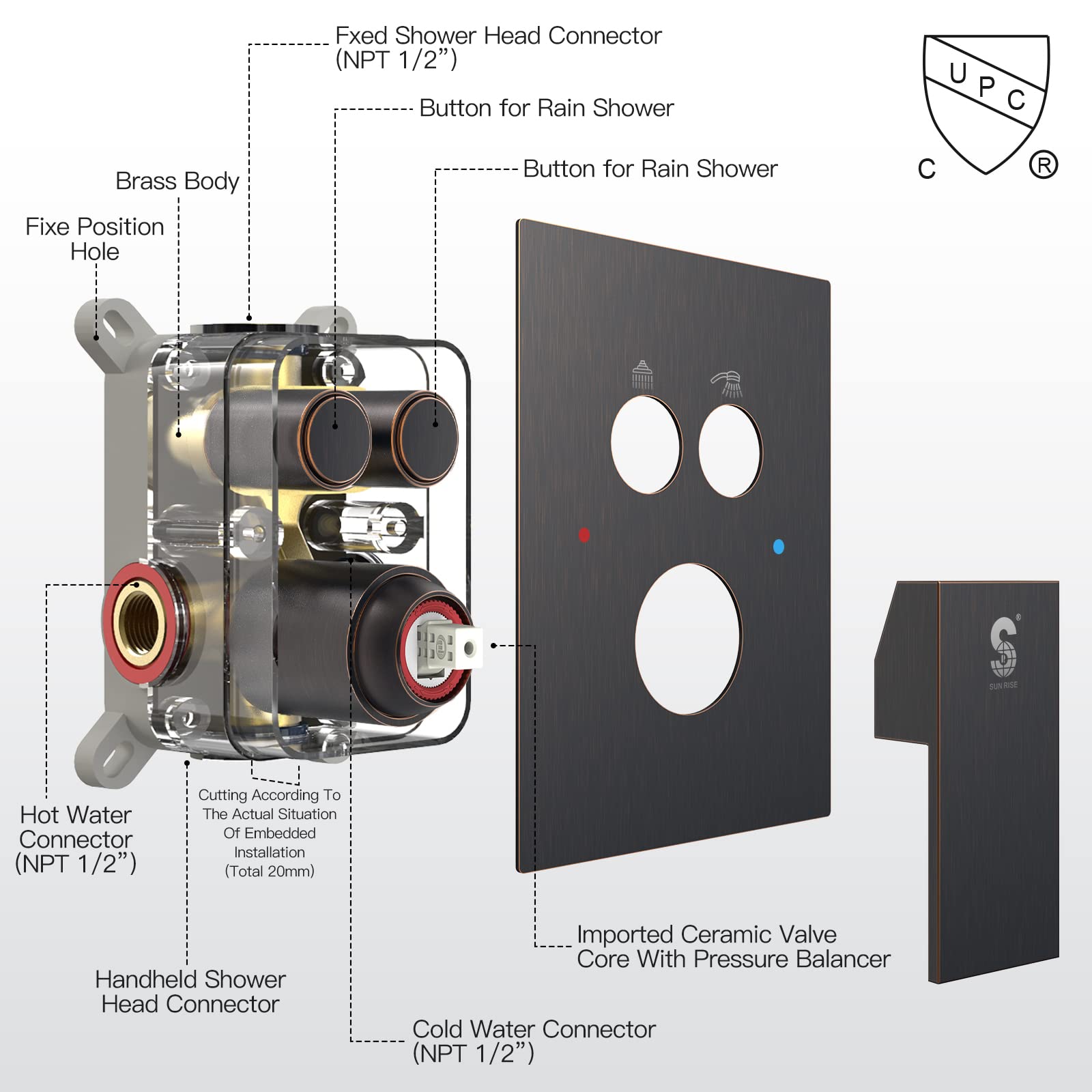 Cross Bar Button Shower Set (Square)