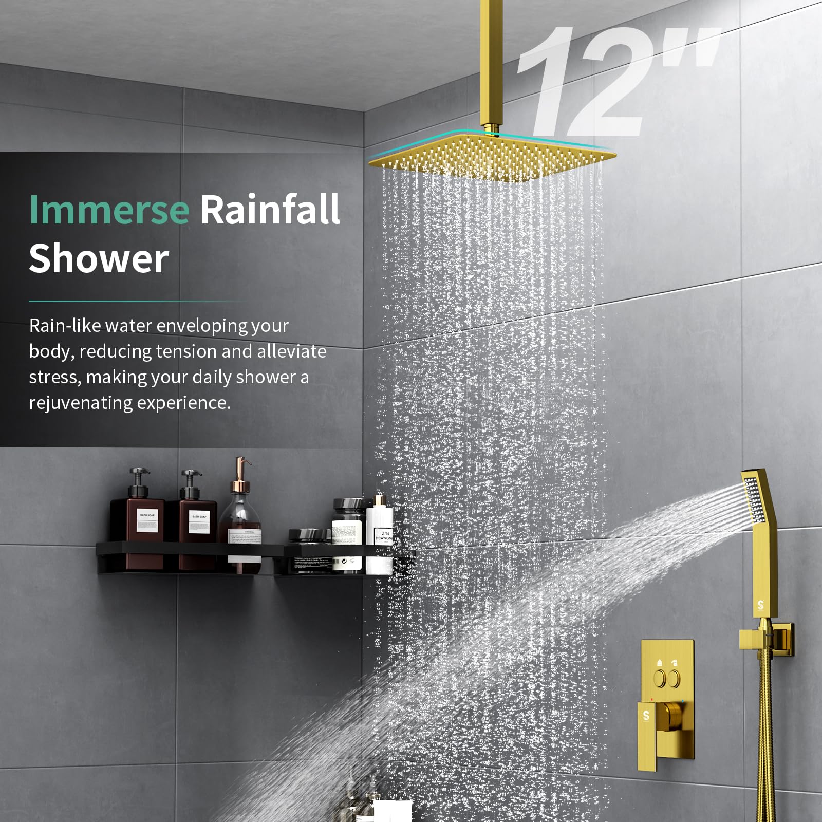 Ceiling Mounted Button Shower System (Square))