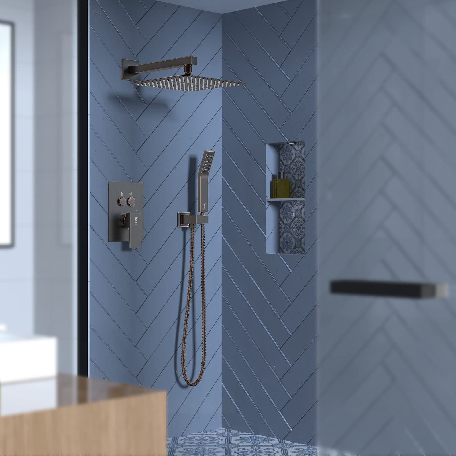 Cross Bar Button Shower Set (Square)