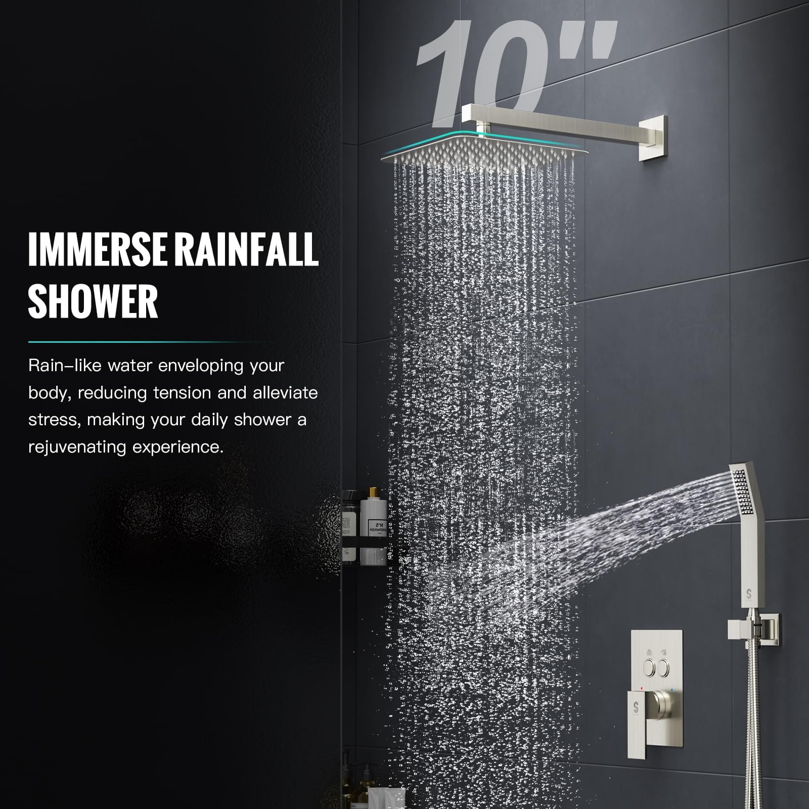 Cross Bar Button Shower Set (Square)