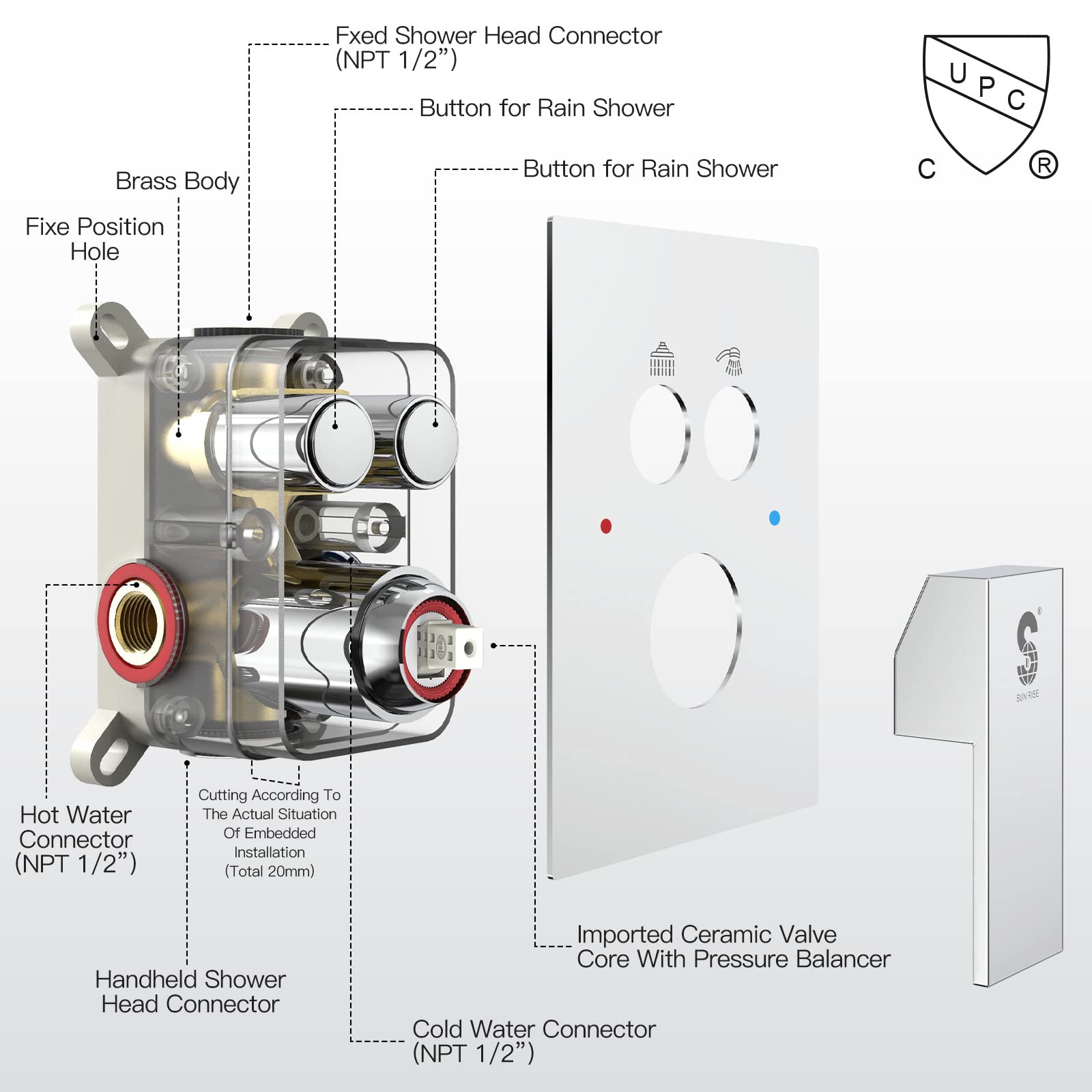 Cross Bar Button Shower Set (Square)