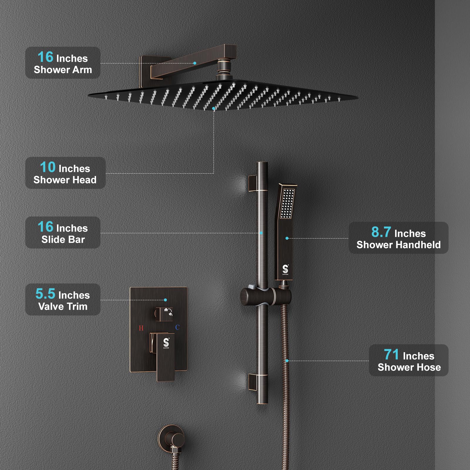 Slide Bar Shower Faucet Luxury High Pressure Shower Heads and Handheld shower Combo Set Wall Mounted Shower System
