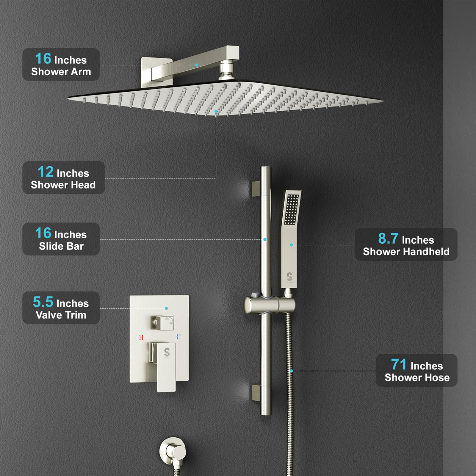 Slide Bar Shower Faucet Luxury High Pressure Shower Heads and Handheld shower Combo Set Wall Mounted Shower System