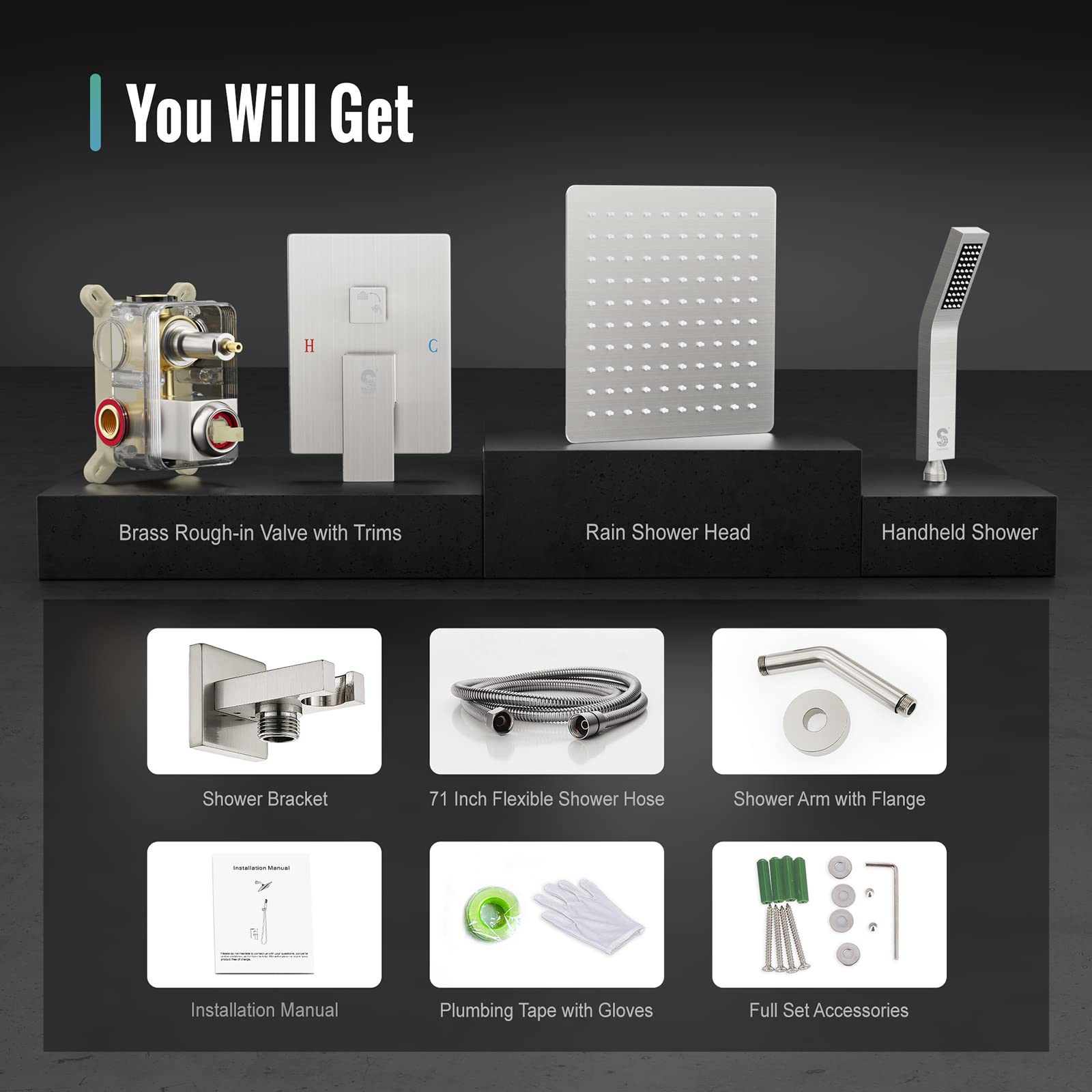 8 Inch Bend Pipe Shower Set (Square)