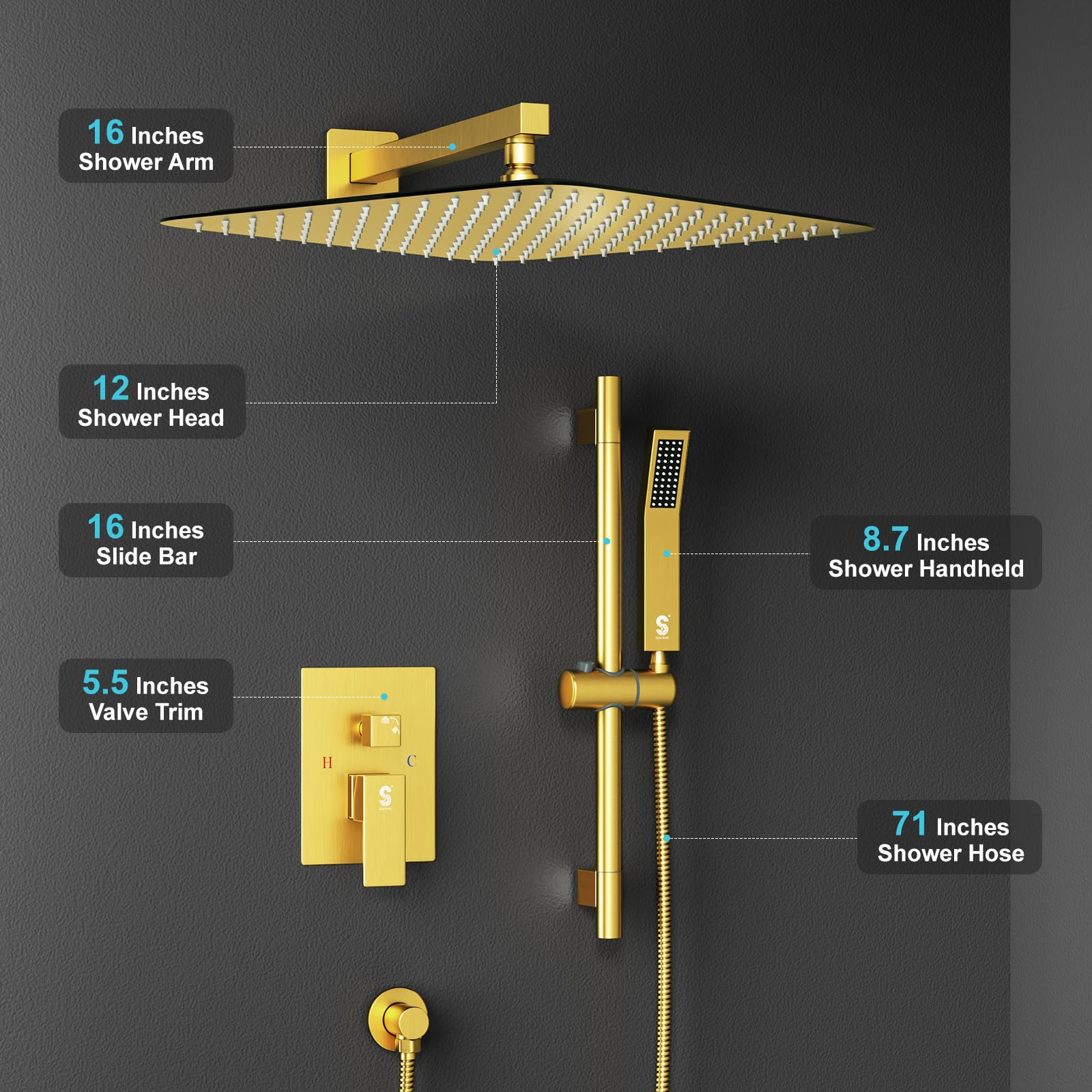 Slide Bar Shower Faucet Luxury High Pressure Shower Heads and Handheld shower Combo Set Wall Mounted Shower System