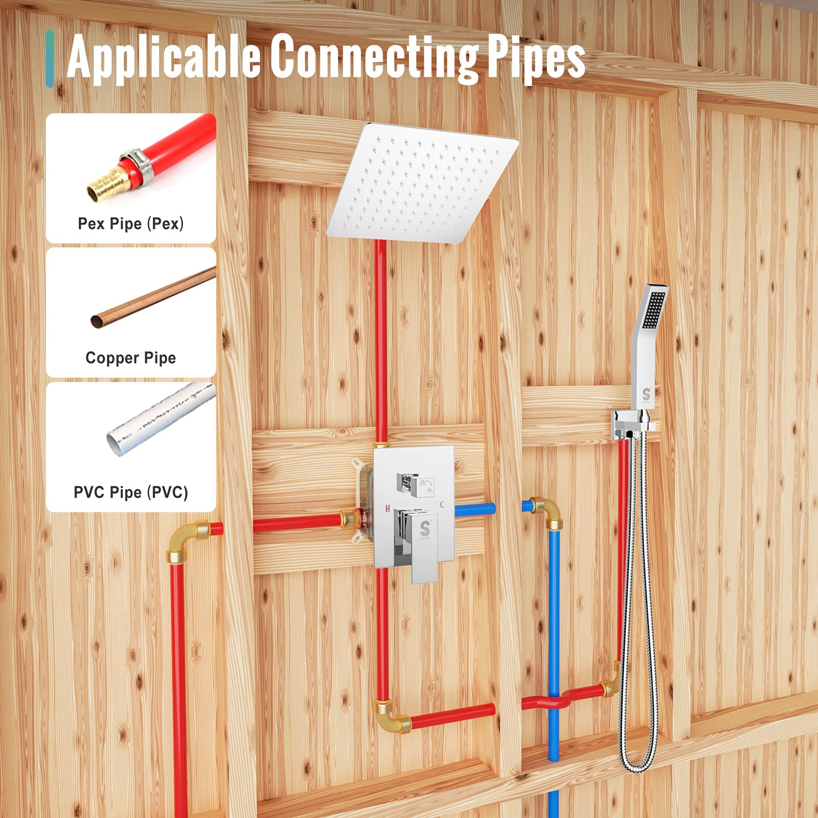 8 Inch Bend Pipe Shower Set (Square)