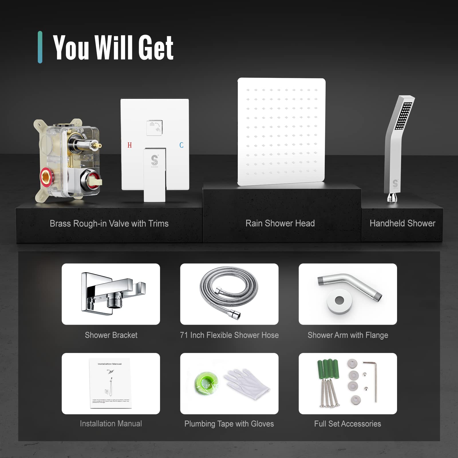 8 Inch Bend Pipe Shower Set (Square)