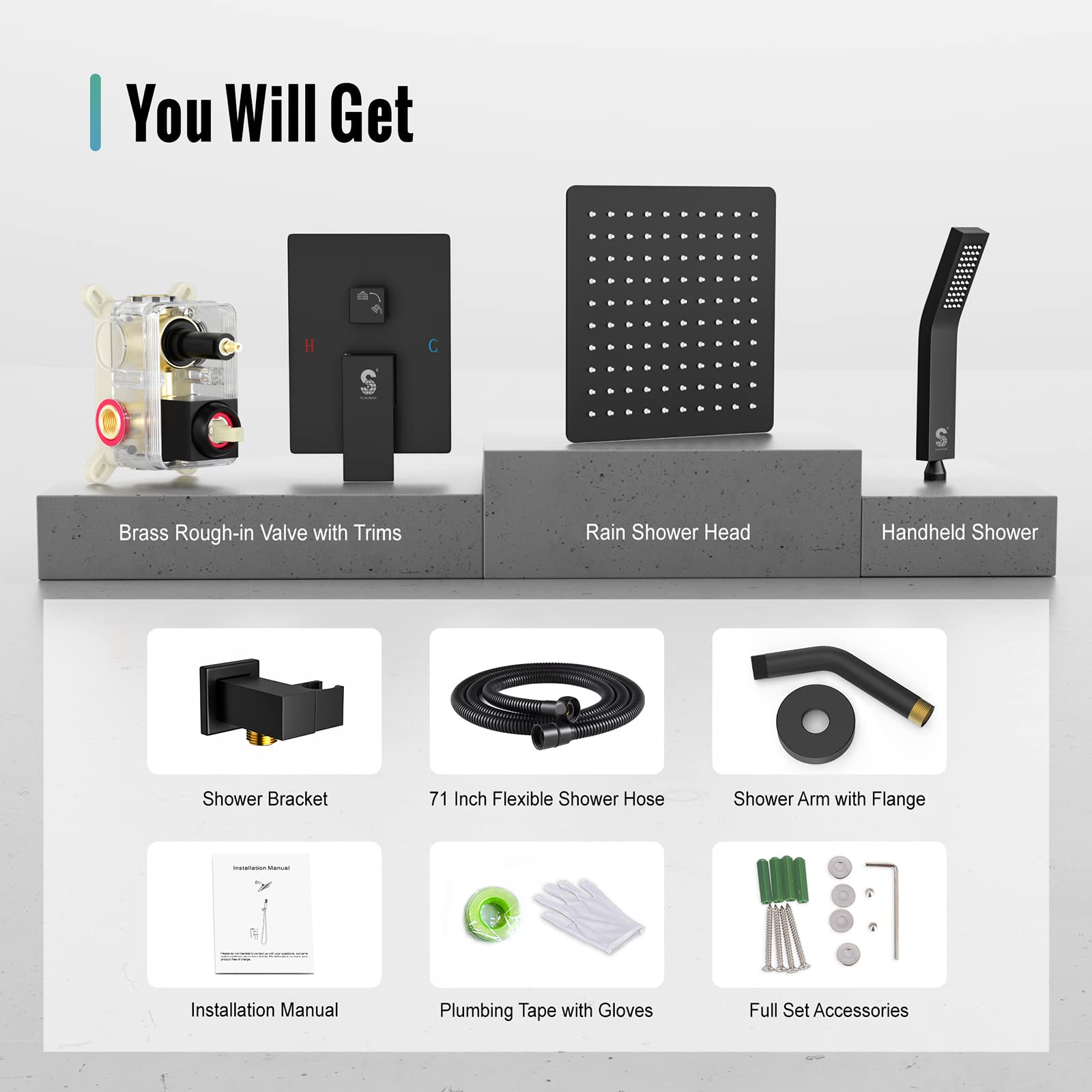 8 Inch Bend Pipe Shower Set (Square)